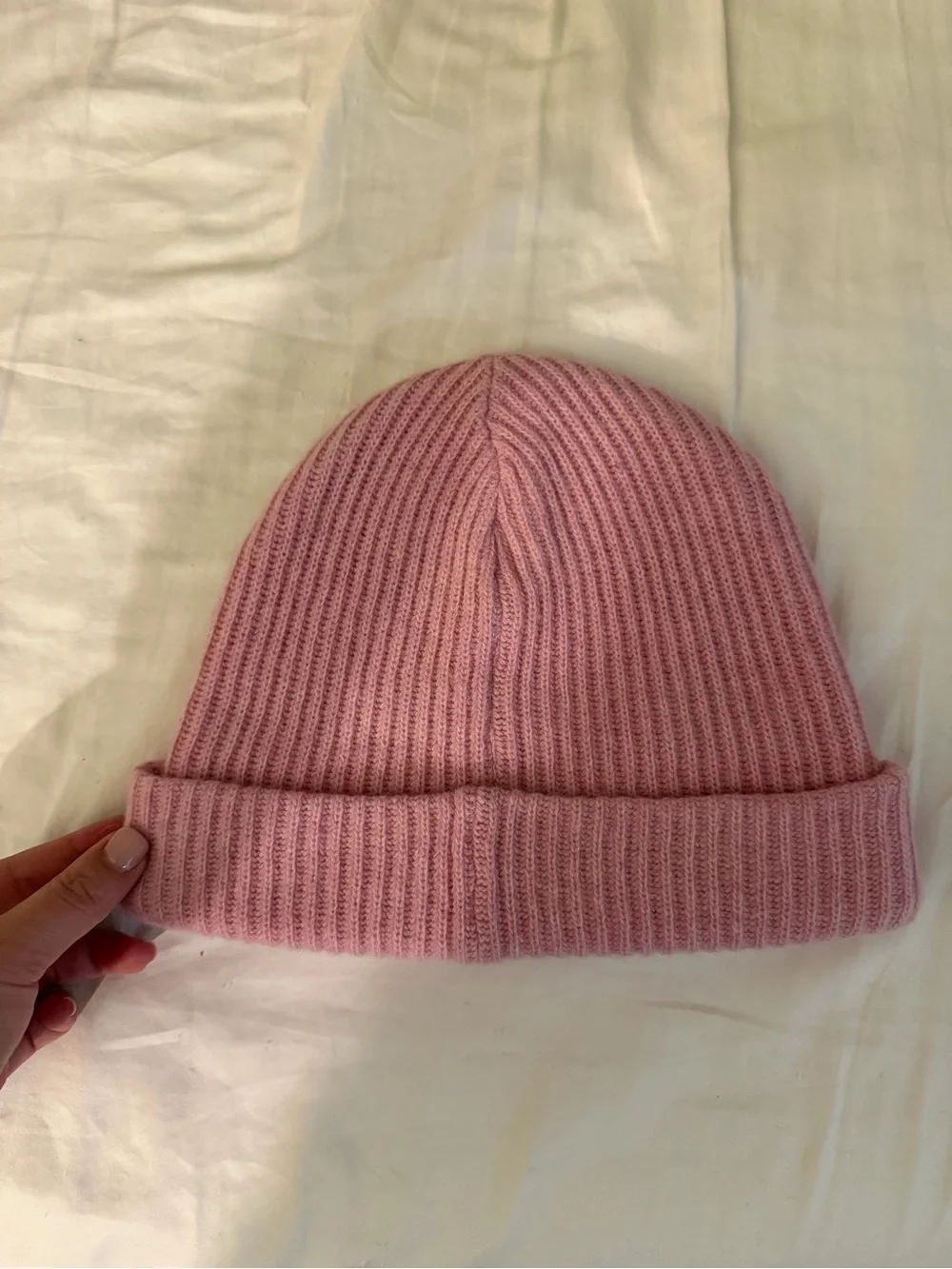 Ganni Pink Ribbed Fold-Over Beanie